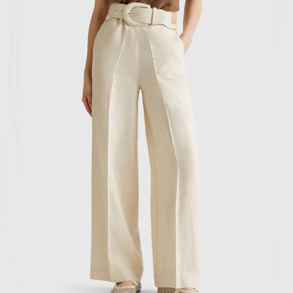 Vintage United Colors Of Benetton Cream Wide Leg Pants - Picture 1 of 12